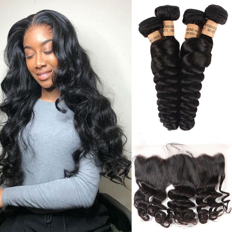 Loose Wave Bundles With 13x4 Lace Frontal Brazilian Human Hair