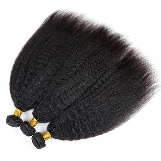 Abbily Kinky Straight Human Hair 3 Bundles Natural Black 100% Human Hair Weave