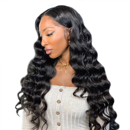 Abbily Human Hair Wigs Loose Wave 360 Lace Frontal Pre Plucked Wig