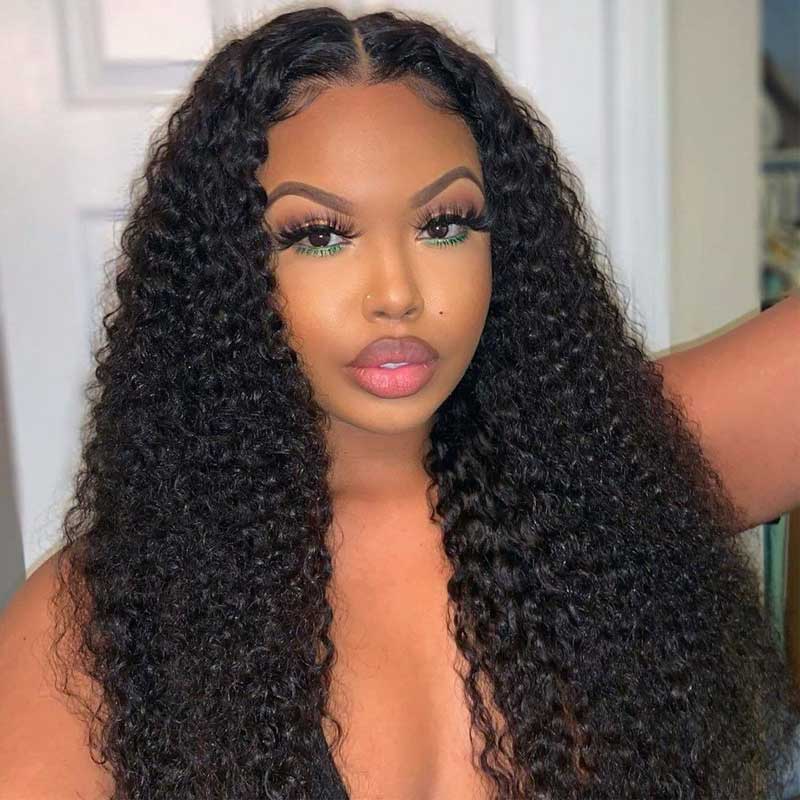 Abbily Human Hair Wigs Breathable Jerry Curly 360 Lace Frontal Wig Pre Plucked Hairline