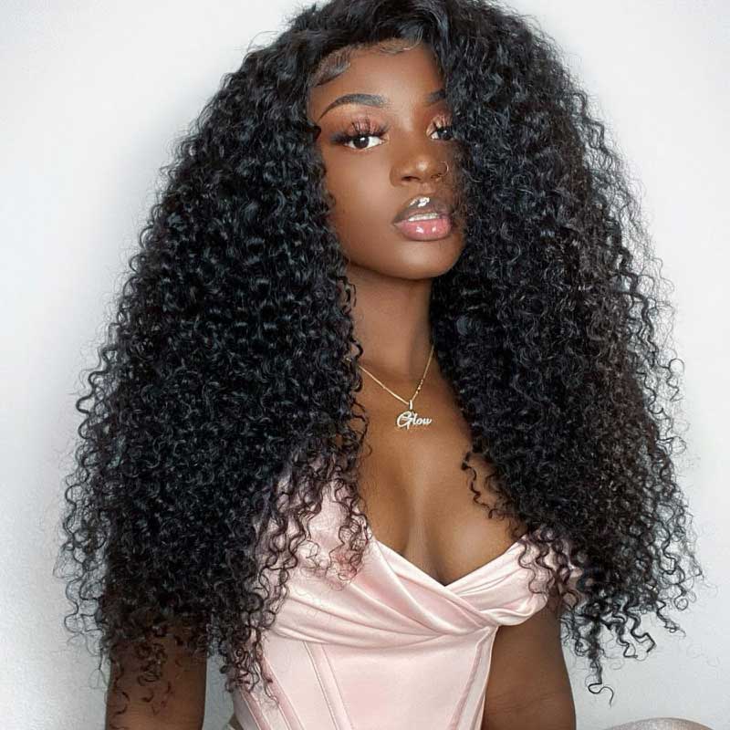 Abbily Human Hair Wigs Kinky Curly 360 Lace Frontal Wig Unprocessed Virgin Human Hair