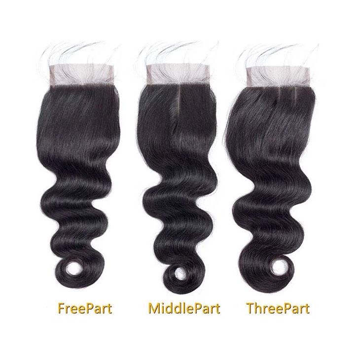 Brazilian Body Wave 4x4 Closure Three Part Middle Part And Free Part