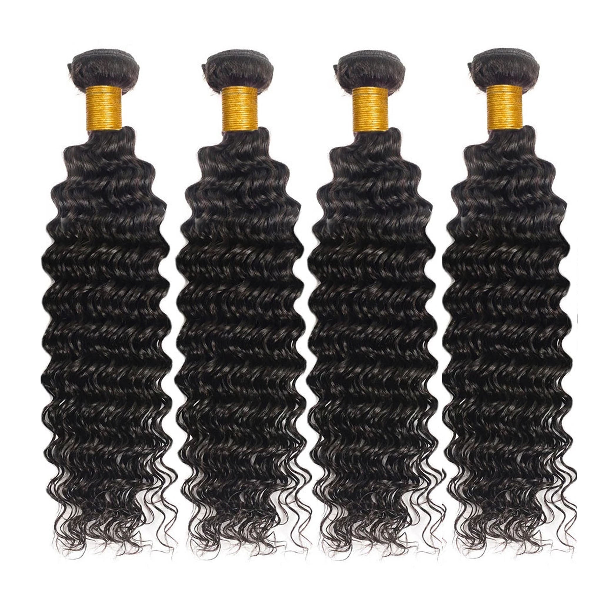 Deep Wave 4 Bundles With 13x4 Lace Frontal Brazilian Weave Hair