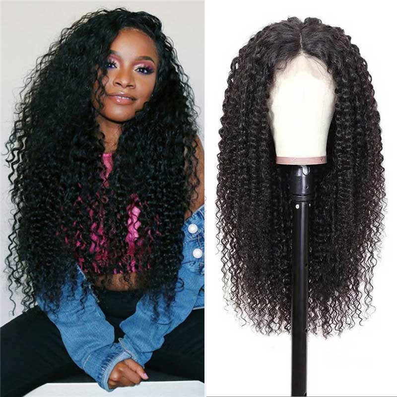 Abbily Kinky Curly Human Hair 4x4 Lace Closure Wig For Women