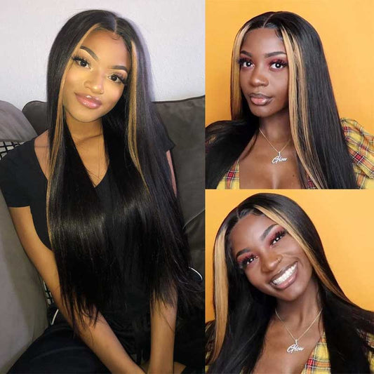 Abbily Silk Straight Highlight Color 4x4 Lace Closure Wig Natural Hairline