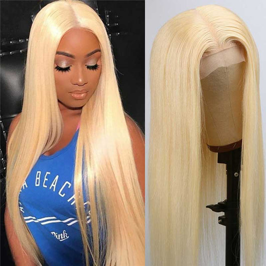 Abbily 4x4 #613 Lace Closure Human Hair Wigs Blonde Straight Pre-plucked Wig