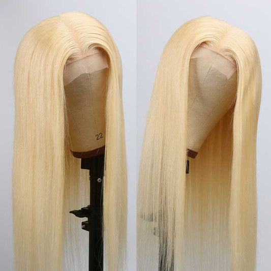 Abbily 4x4 #613 Lace Closure Human Hair Wigs Blonde Straight Pre-plucked Wig