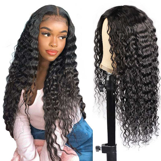 Abbily Human Hair Wigs Deep Wave 5X5 Lace Closure Wig For African American Women