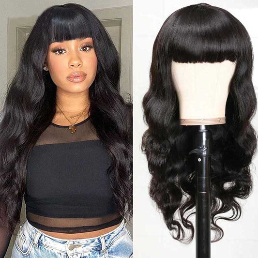 Abbily Straight Human Hair Wigs Glue Free Breathable Wigs With Bangs Super Affordable