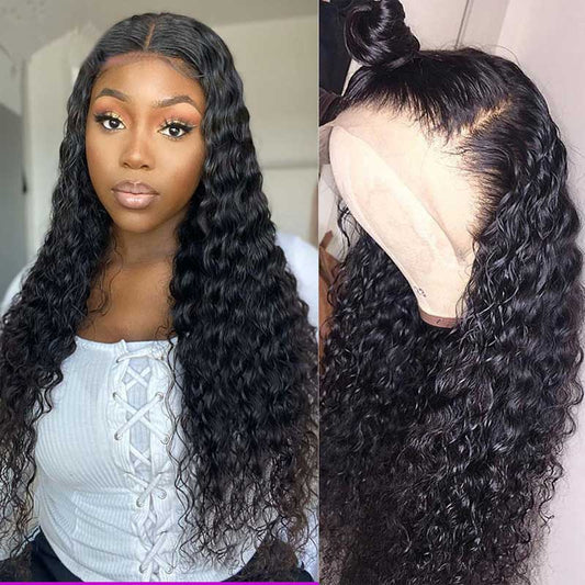 Abbily Human Hair Wigs Deep Wave 360 Lace Frontal Wig