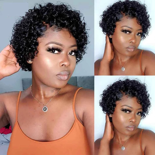 Pixie Cut Jerry Curly Short Afro Human Hair Wig Curly Natural Hair Human Hair Wigs For Black Women