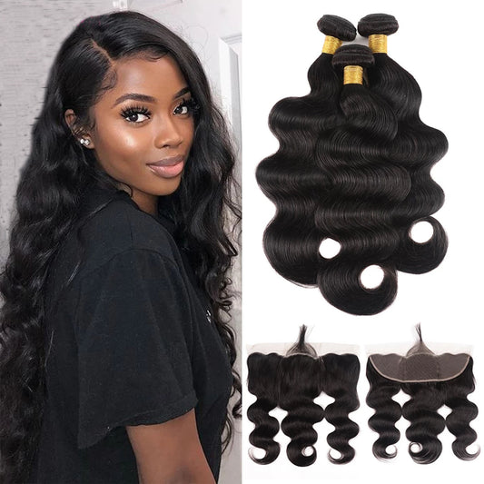 Abbily Brazilian Body Wave 3 Bundles Hair Weft With Frontal Closure
