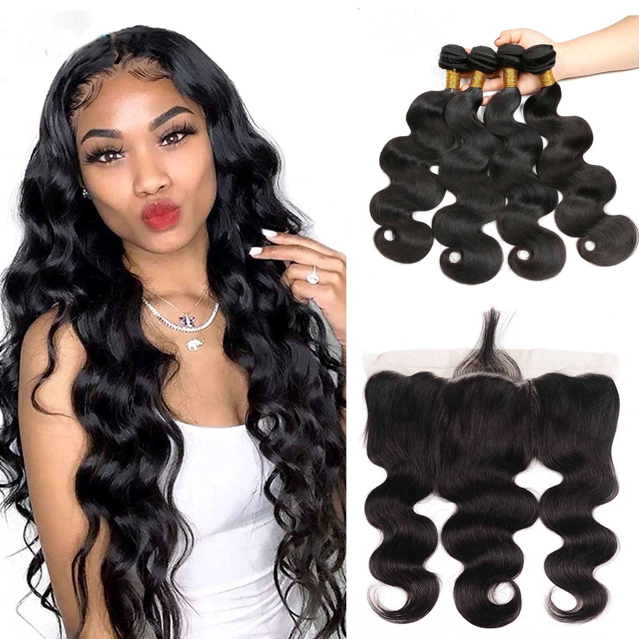 Abbily 4 Bundles Body Wave With 13x4 Lace Frontal Abbily Human Hair