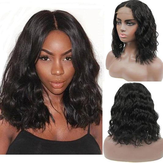 Abbily Human Hair Bob Wig Side Part Straight 13x4 Inch Lace Frontal 180% Density