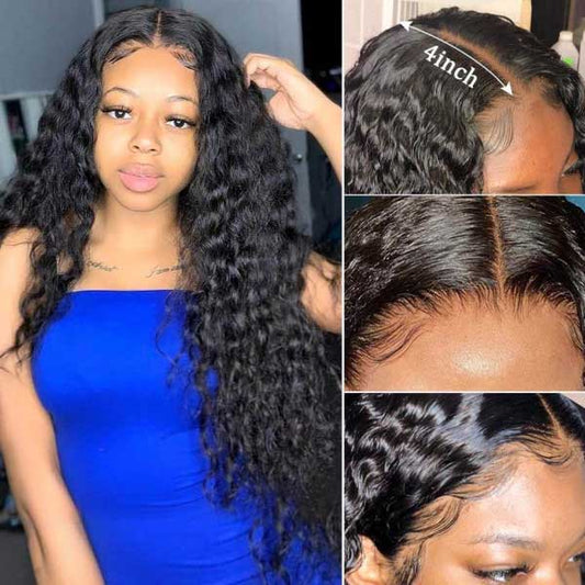 Abbily Deep Wave Human Hair Wigs 4x4 Lace Closure Wig With Baby Hair