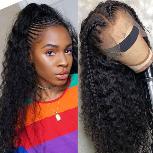 Abbily Fake Scalp Wig Lace Front Wigs Human Hair Curly Wigs Natural Color