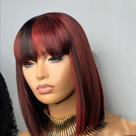 Abbily Human Hair Wigs Highlight Mix Color Short Bob Brazilian Human Hair With Bangs New Arrival!