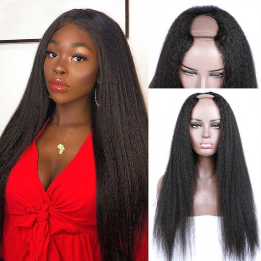 Abbily U Part Wig Kinky Straight 100% Human Hair Wig For Black Women