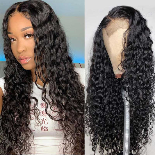 Abbily Water Wave Human Hair Wigs 4x4 Lace Closure High Quality Wig